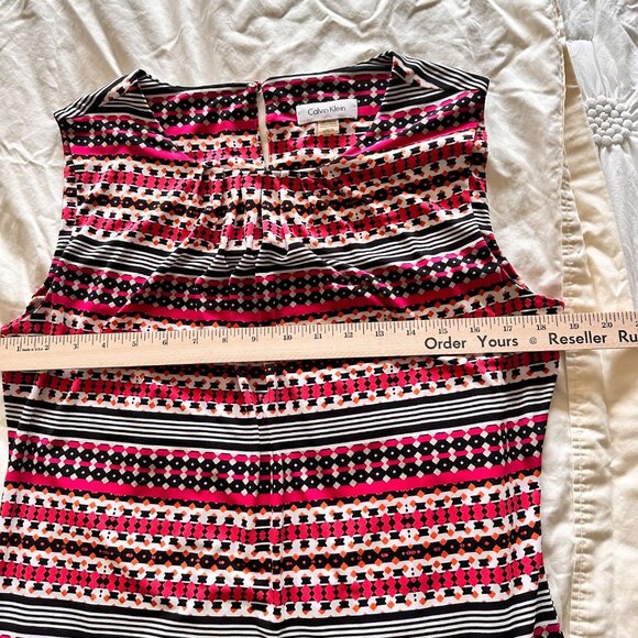 Calvin Klein Womens LG Striped Sleeveless Top Multicolor Pleated Neckline Beachy - Picture 4 of 7